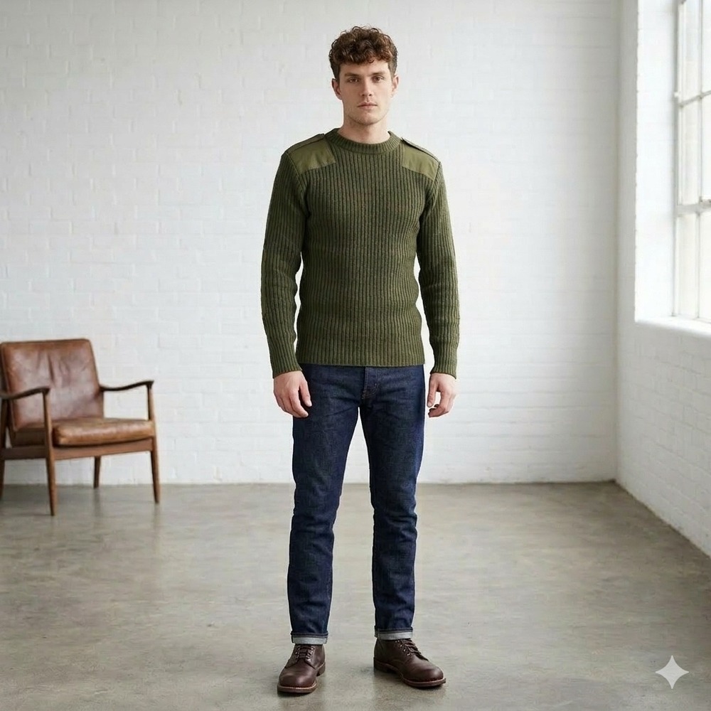 Vtg DSCP Valor Collection Army Sweater  Mens 42 100% Wool Olive‎ Green Gorpcore